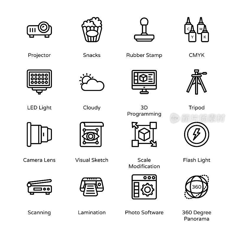Photography and Post Production Outline Icons - Stroked, Vectors